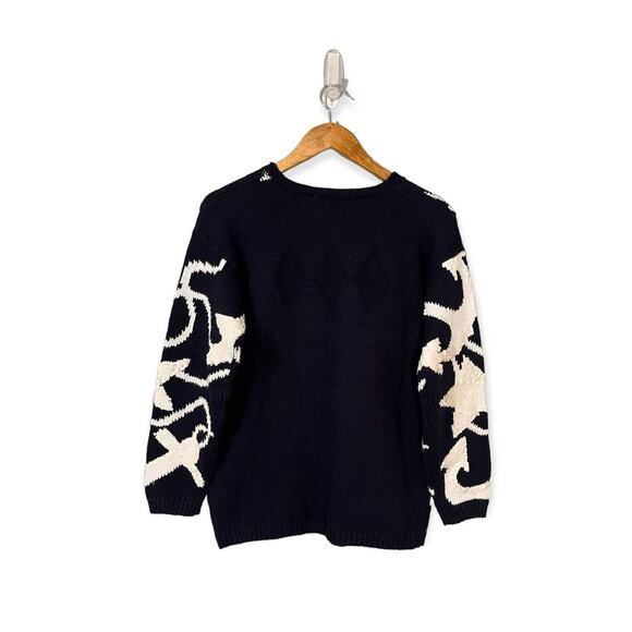 Marisa Christina Sweater Small Medium Nautical Anchor Sequin Navy White - Picture 2 of 11
